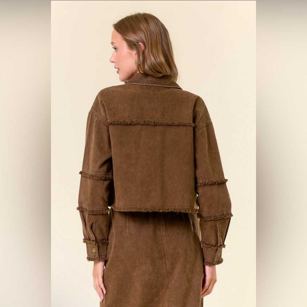 NWT Iris Brown Twill Midi Skirt Set|Cropped Jacket+Front Slit Skirt|100% Cotton - Picture 7 of 10